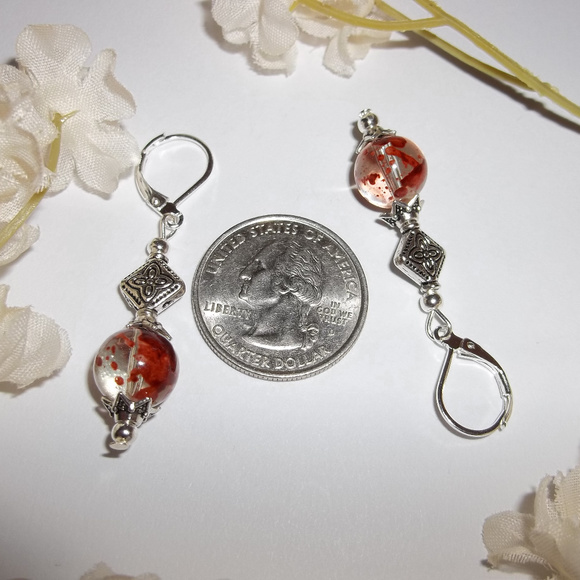 Rust Orange and Clear Glass Earring Set Drop 4500 - Picture 3 of 6